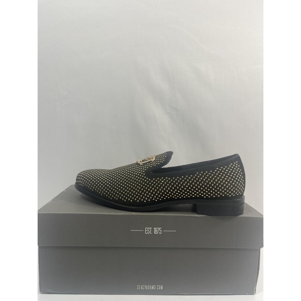 Stacy Adams Swagger Shoes Mens Size 7.5 Black Gold Dress Loafers Slip On New Box - Picture 10 of 13